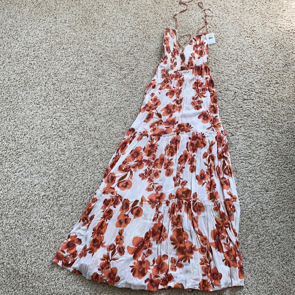 Free People White and Orange Floral Backless Dress